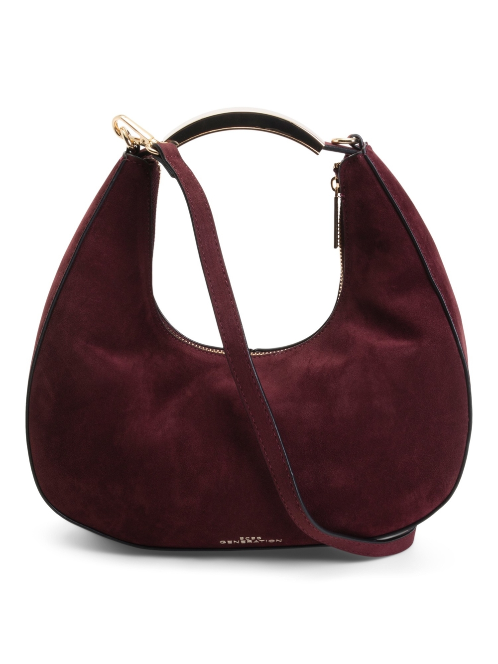 BCBGeneration Burgundy Suede Crescent Hobo Bag